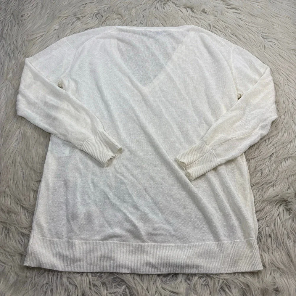 J.crew Women's XS Relaxed V-Neck Linen Blend Sweater Side Buttons Coastal Preppy